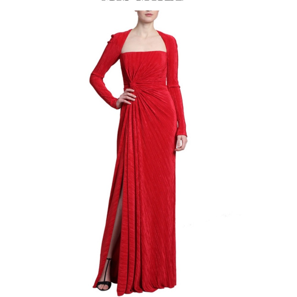 Badgley Mischka Red Pleated Drape Column Dress